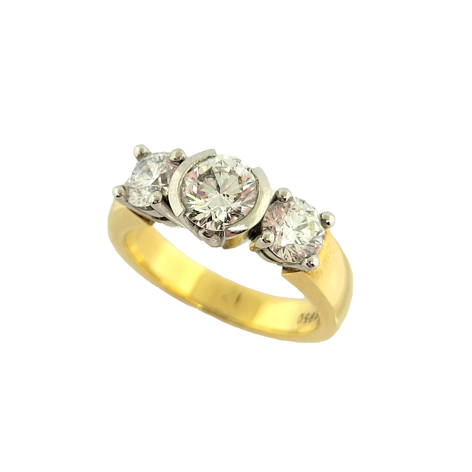 18K Y/G and Platinum 3-Stone 1.67ctw Diamond Ring