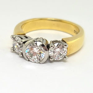 18K Y/G and Platinum 3-Stone 1.67ctw Diamond Ring