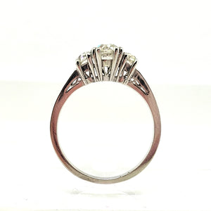 Vintage Old Mine Cut Platinum 3-Stone Diamond Ring with Scroll Details