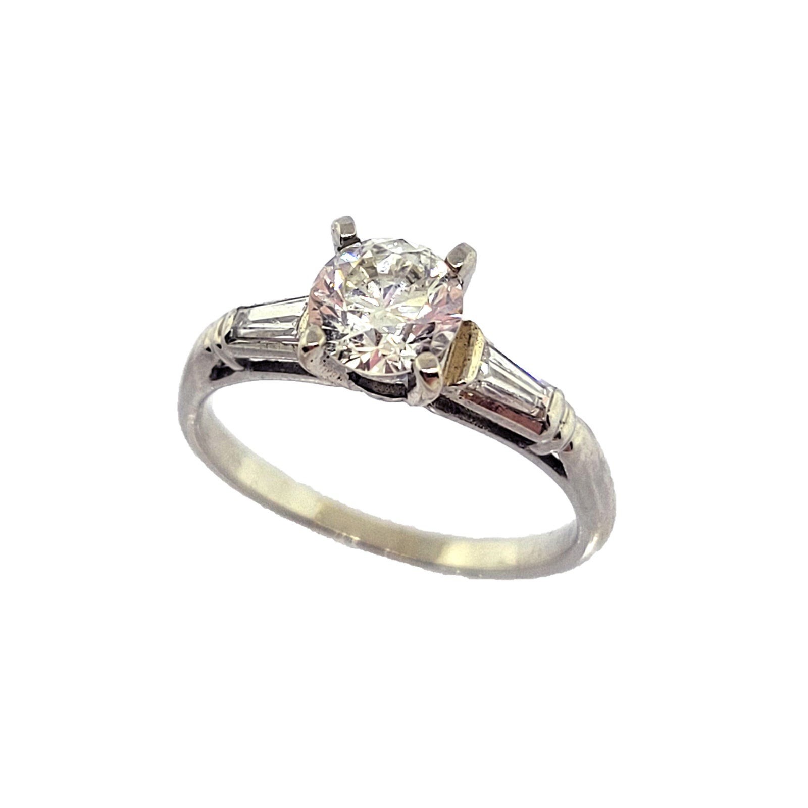 18K W/G 3-Stone Diamond Ring with Baguette Accent Diamonds