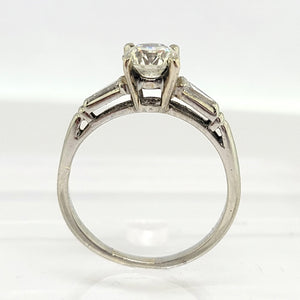 18K W/G 3-Stone Diamond Ring with Baguette Accent Diamonds