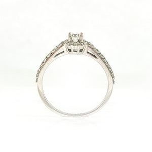 18K W/G Canadian Diamond Halo Style Ring with Accented Shank