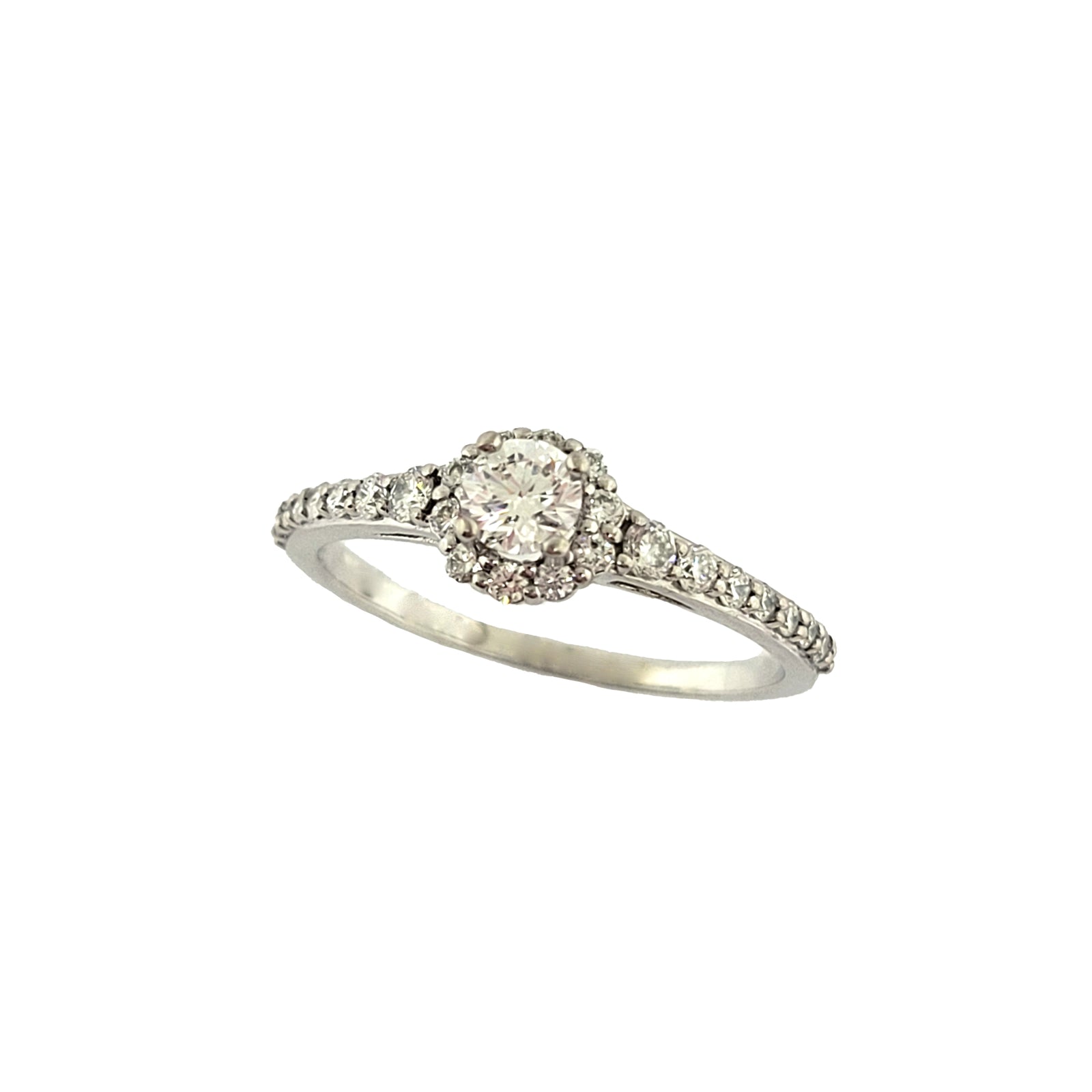 18K W/G Canadian Diamond Halo Style Ring with Accented Shank