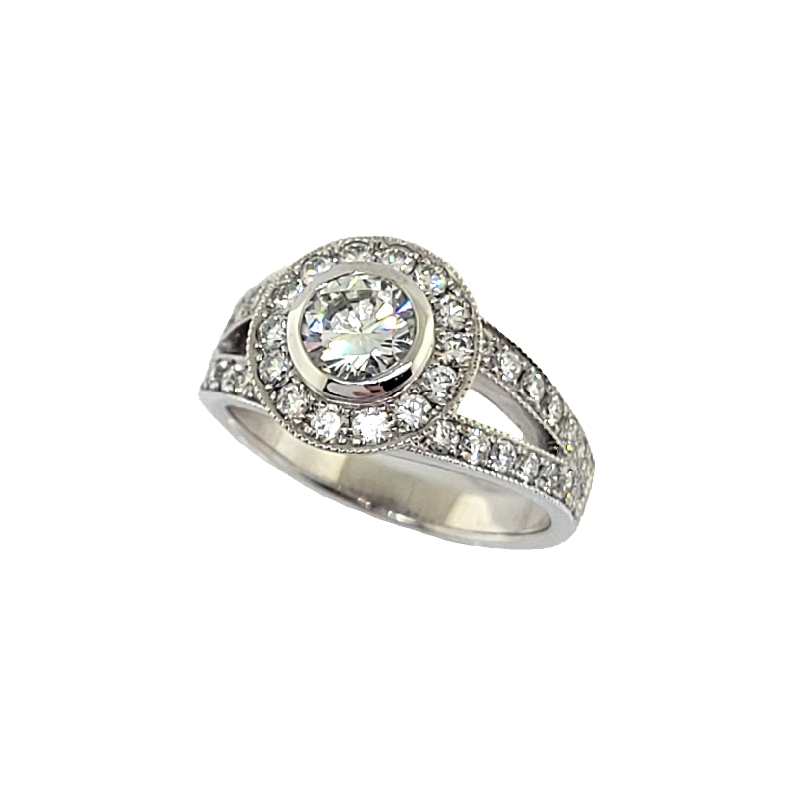 14K W/G Halo with Split Shank Diamond Engagement Ring