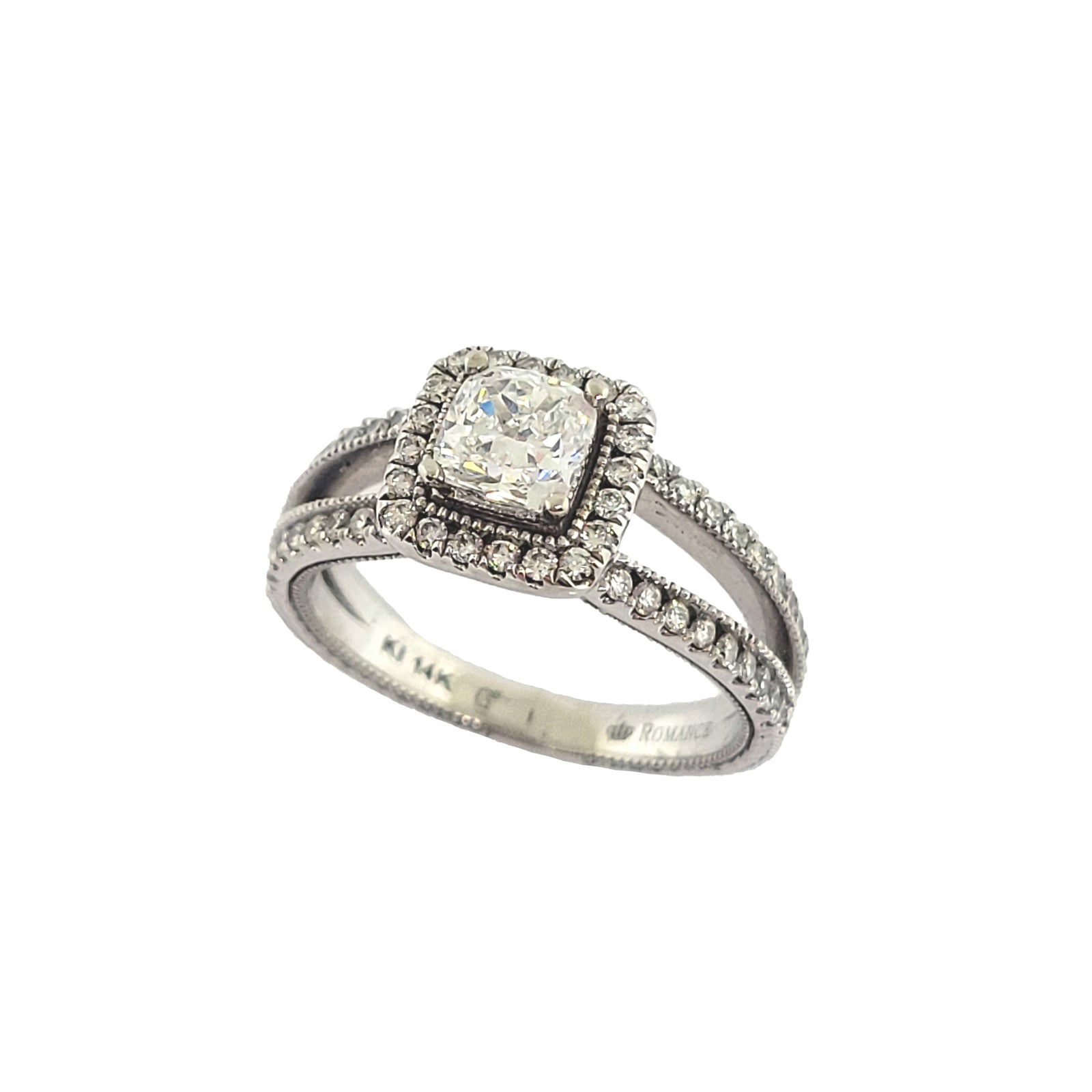 18K W/G Halo Diamond Engagement Ring with a Split Shank