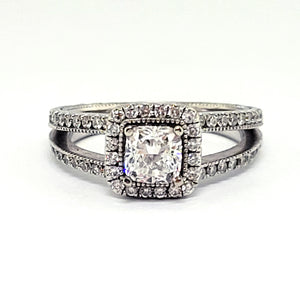 18K W/G Halo Diamond Engagement Ring with a Split Shank