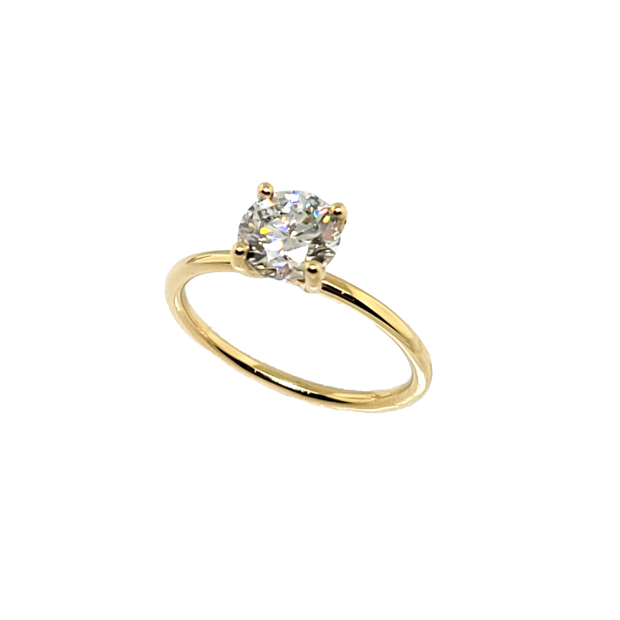 14K Y/G Lab Grown Solitaire Diamond Ring with a Leaf Motif Basket