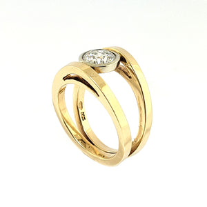 14K Yellow and White Gold Double Flat Band Style Diamond Ring