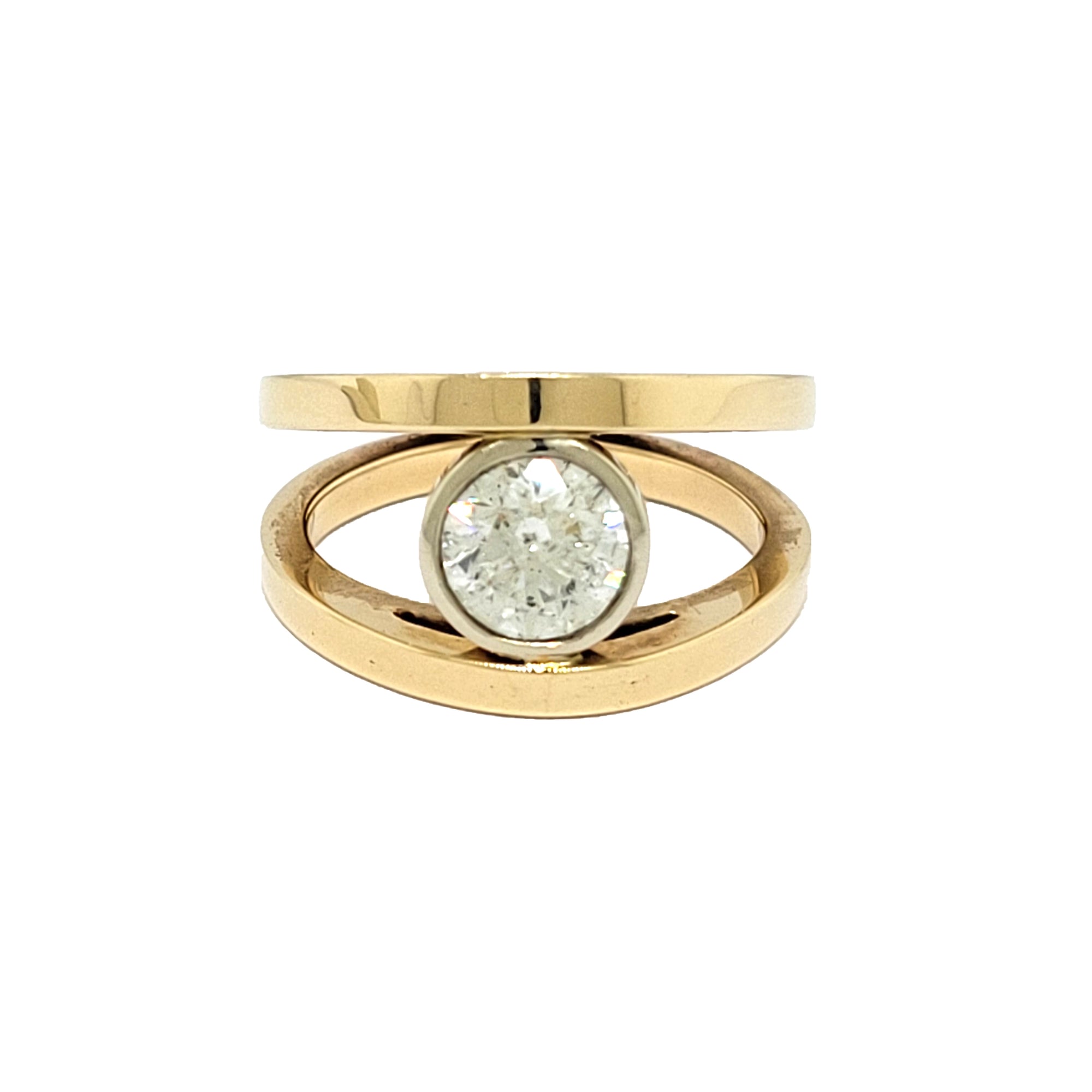 14K Yellow and White Gold Double Flat Band Style Diamond Ring