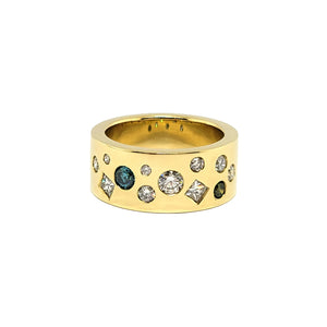 14K Y/G Galaxy Style Multi Coloured Diamond Wide Band Ring