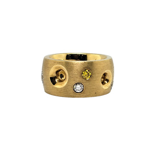 14K Y/G Multi-Coloured Diamond Low Dome Wide Band Ring