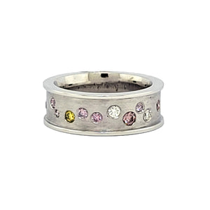 14K W/G Pink, Yellow and White Diamond Rail Style Ring