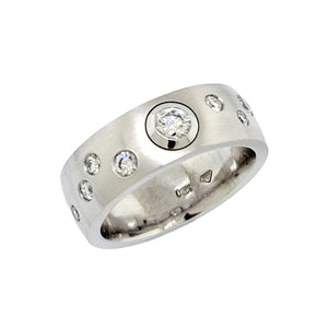 14K W/G Wide Band Diamond Ring with Brushed & Polished Finish