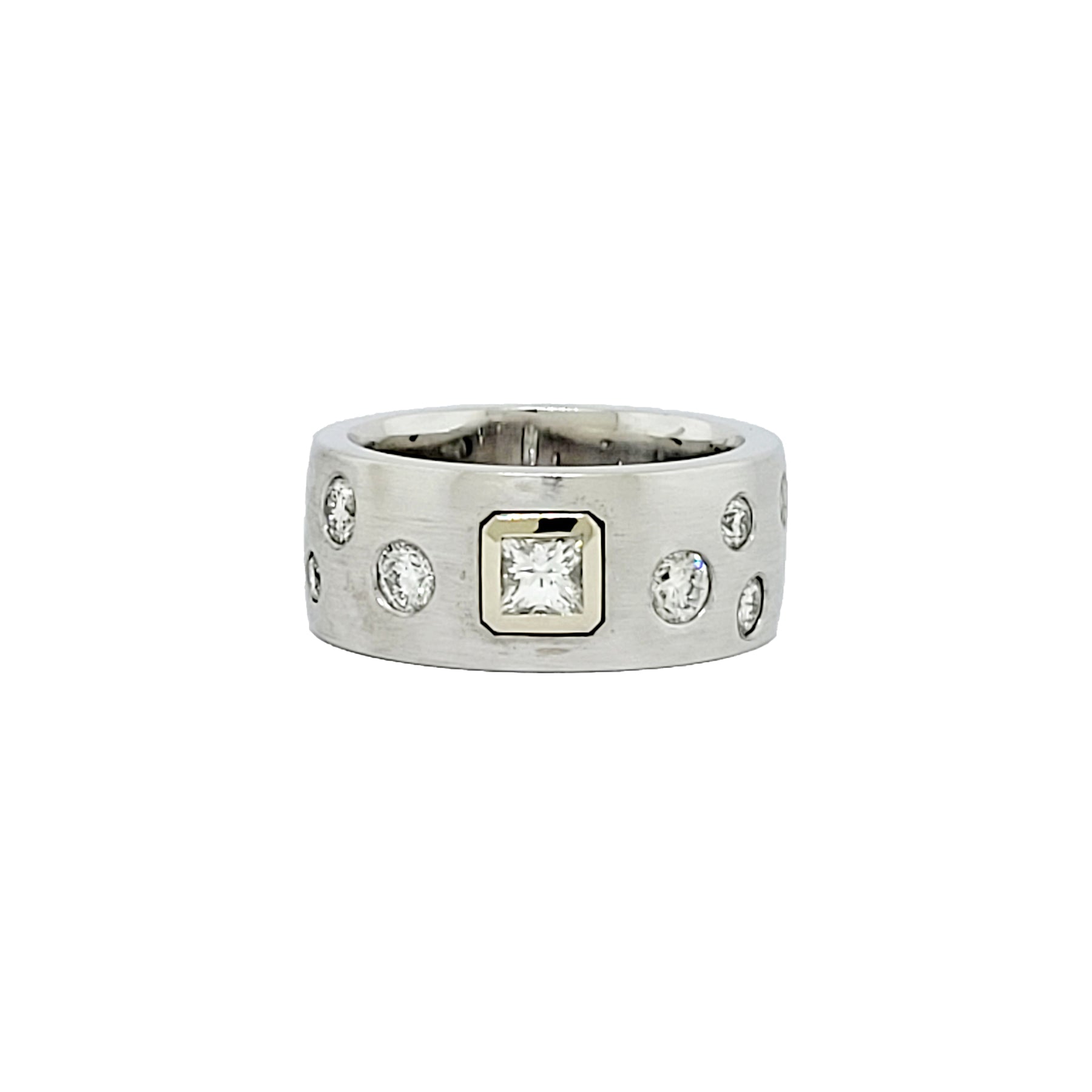 14K W/G 6mm Wide Band with a Satin Finish Diamond Ring