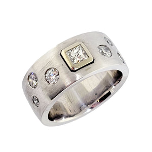 14K W/G 6mm Wide Band with a Satin Finish Diamond Ring
