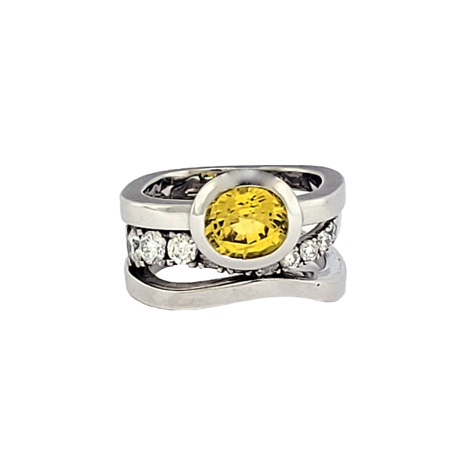 14K White Gold Yellow Sapphire and Diamond Ring