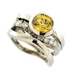 14K White Gold Yellow Sapphire and Diamond Ring