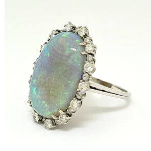 18K W/G Australian Opal and Diamond Ring with a Split Shank