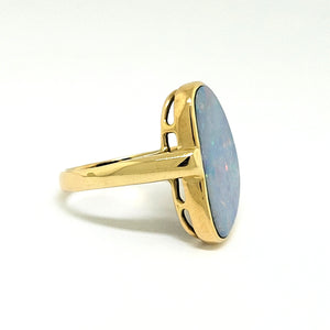 14K Y/G Asymmetrical Style Freeform Shape Doublet Opal Ring