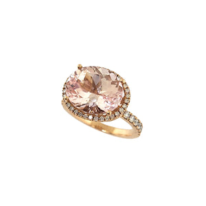 14K Rose Gold Morganite and Diamond Halo Style Ring