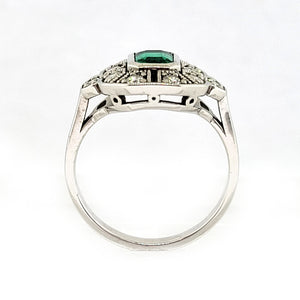 14K W/G Vintage Inspired Emerald and Diamond Ring