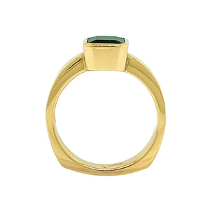 18K Y/G Bezel Set Emerald Ring with a Stirrup Shaped Shank