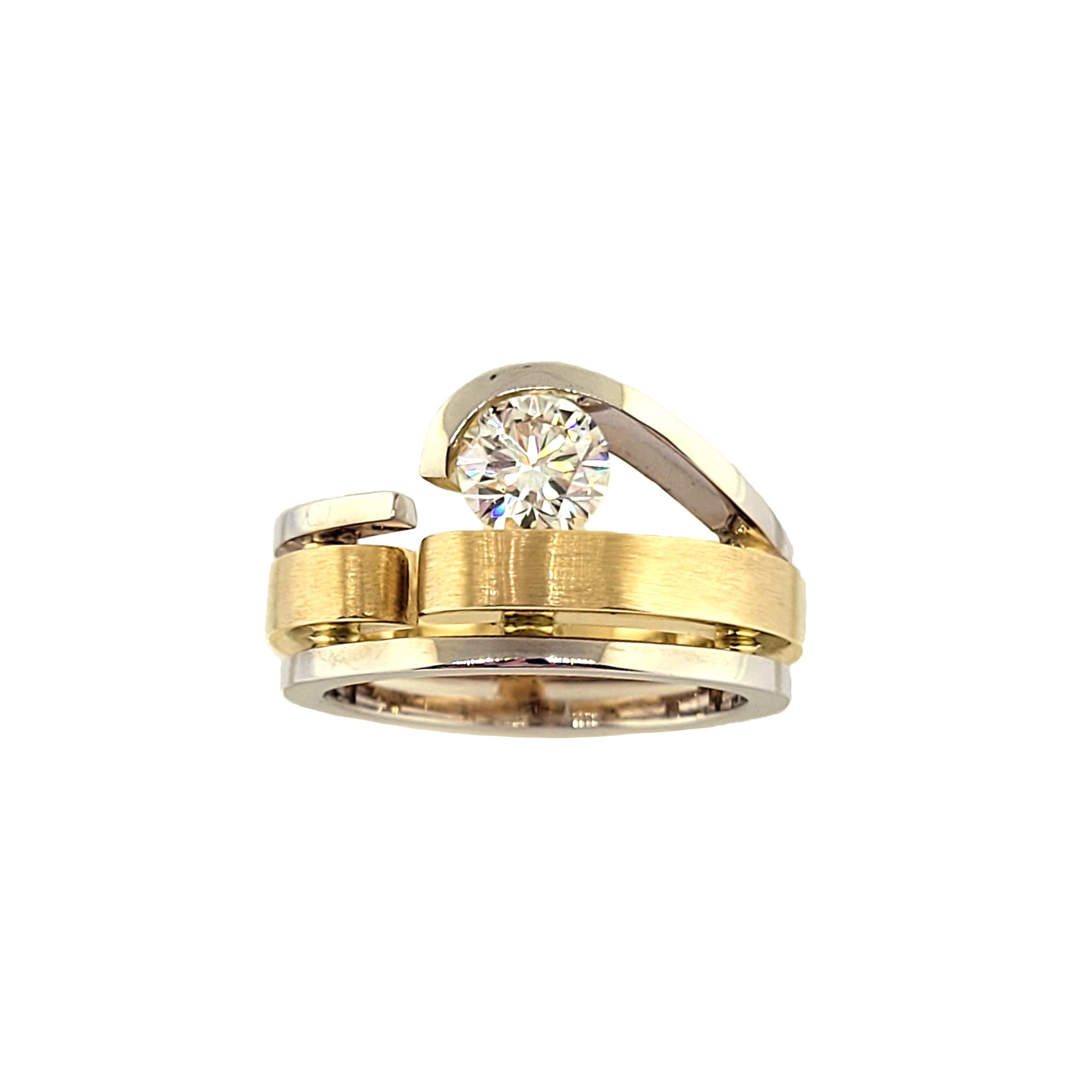 14K W/G and 18K Y/G Pseudo Tension Diamond Ring