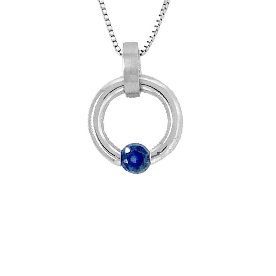 14K White Gold Modern Tension Set Sapphire Pendant