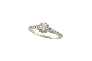 18K W/G Canadian Diamond Halo Style Ring with Accented Shank