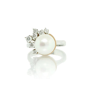 18K White & Rose Gold Hand Made Pearl and Diamond Ring