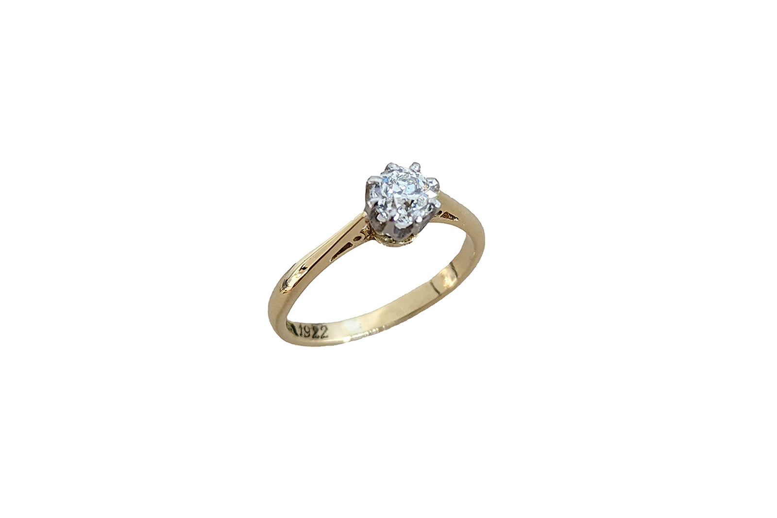 18K & Platinum Old Mine Cut Diamond Engagement Ring Circa 1922