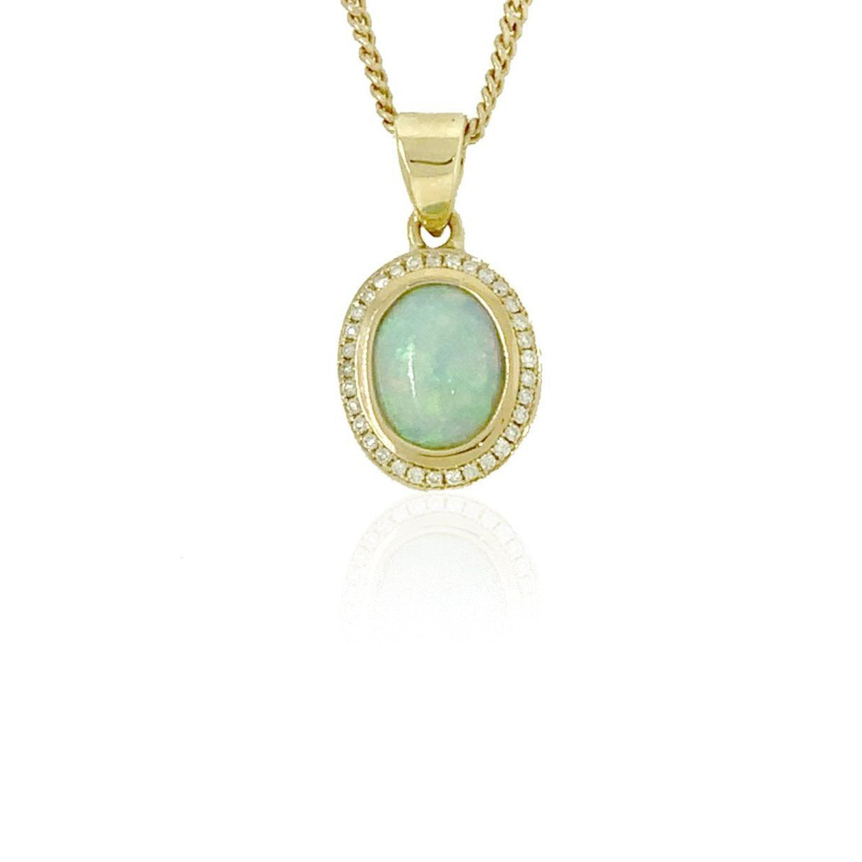 14K Yellow Gold Opal and Diamond Classic Halo Pendant