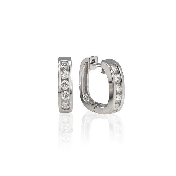 14K White Gold Diamond Squared Huggie Style Earrings