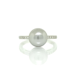14K White Gold Light Silver Tahitian Pearl and Diamond Ring