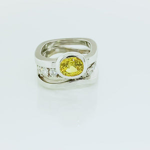 14K White Gold Yellow Sapphire and Diamond Ring