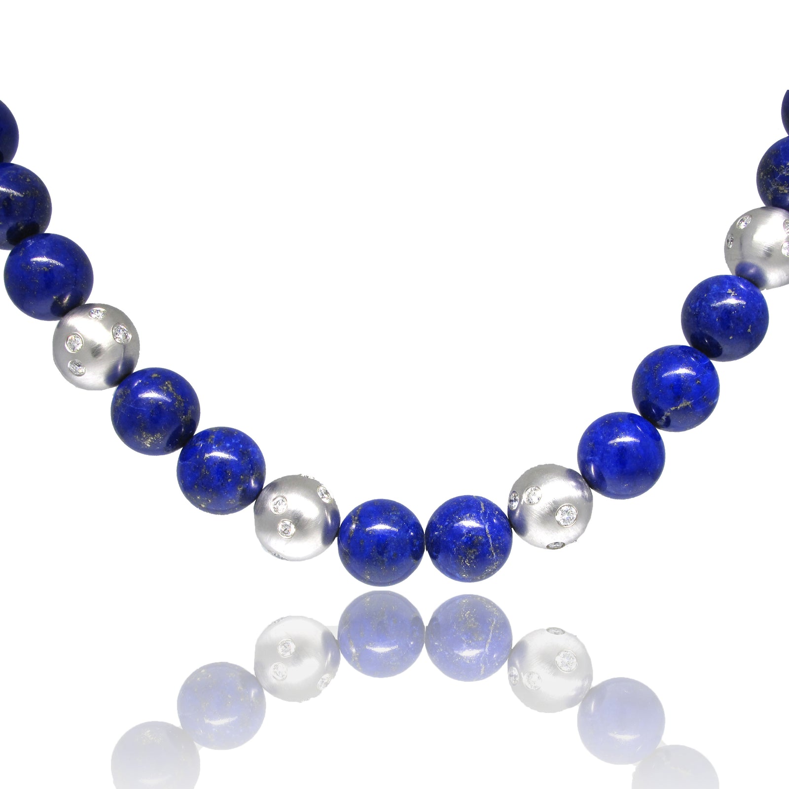 14K White Gold Lapis Lazuli and Diamond Necklace