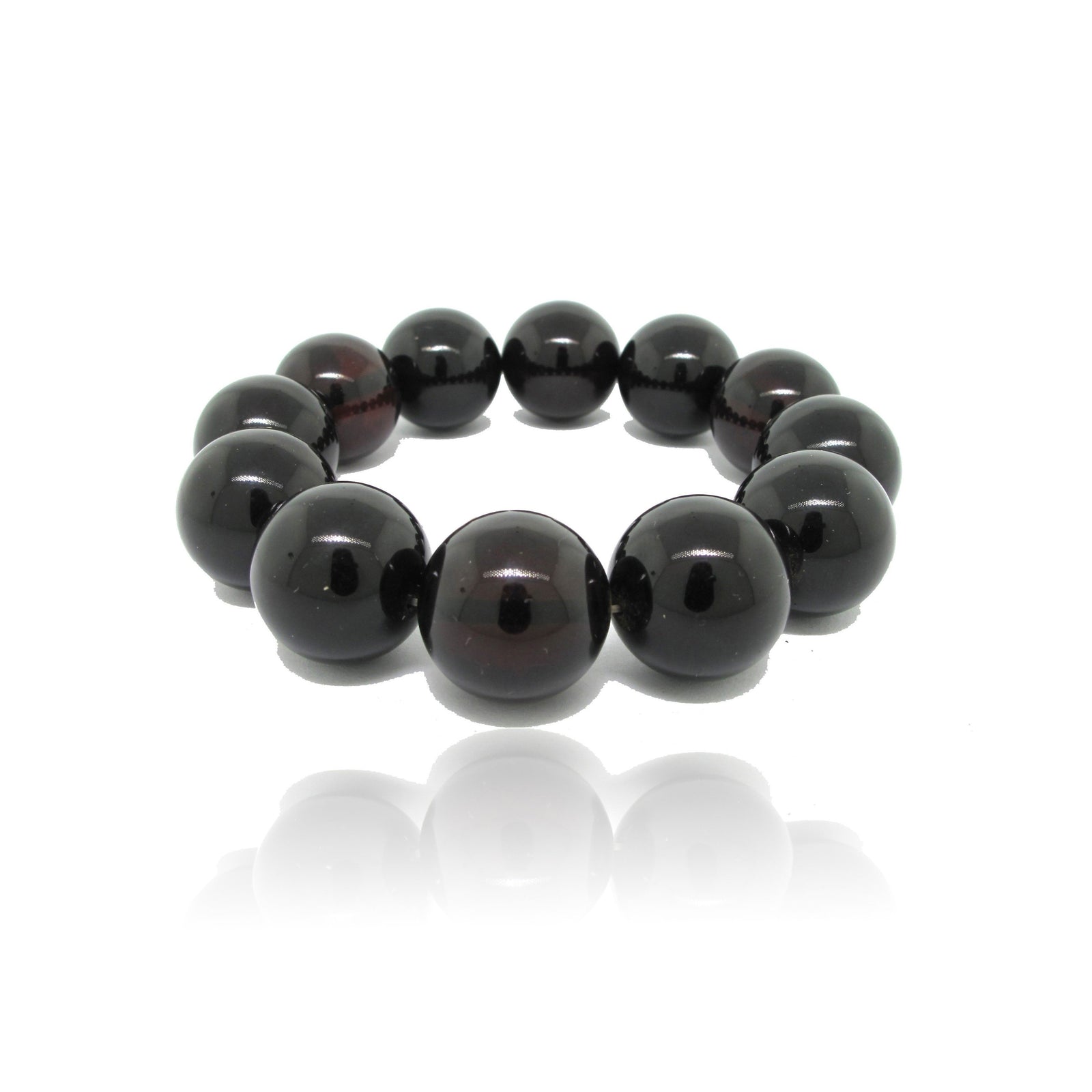 Dark Rich Red "Cherry" Amber Beaded Bracelet On Elastic