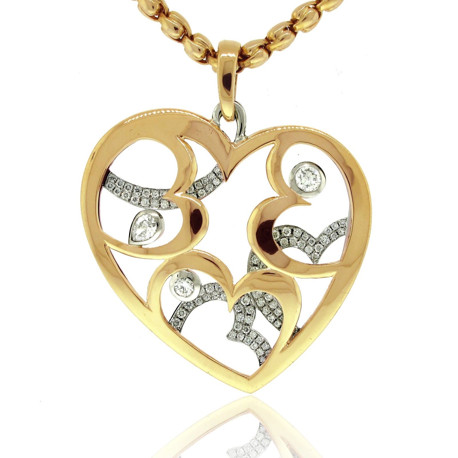 14K/18K White & Yellow Gold Multi Heart Diamond Pendant