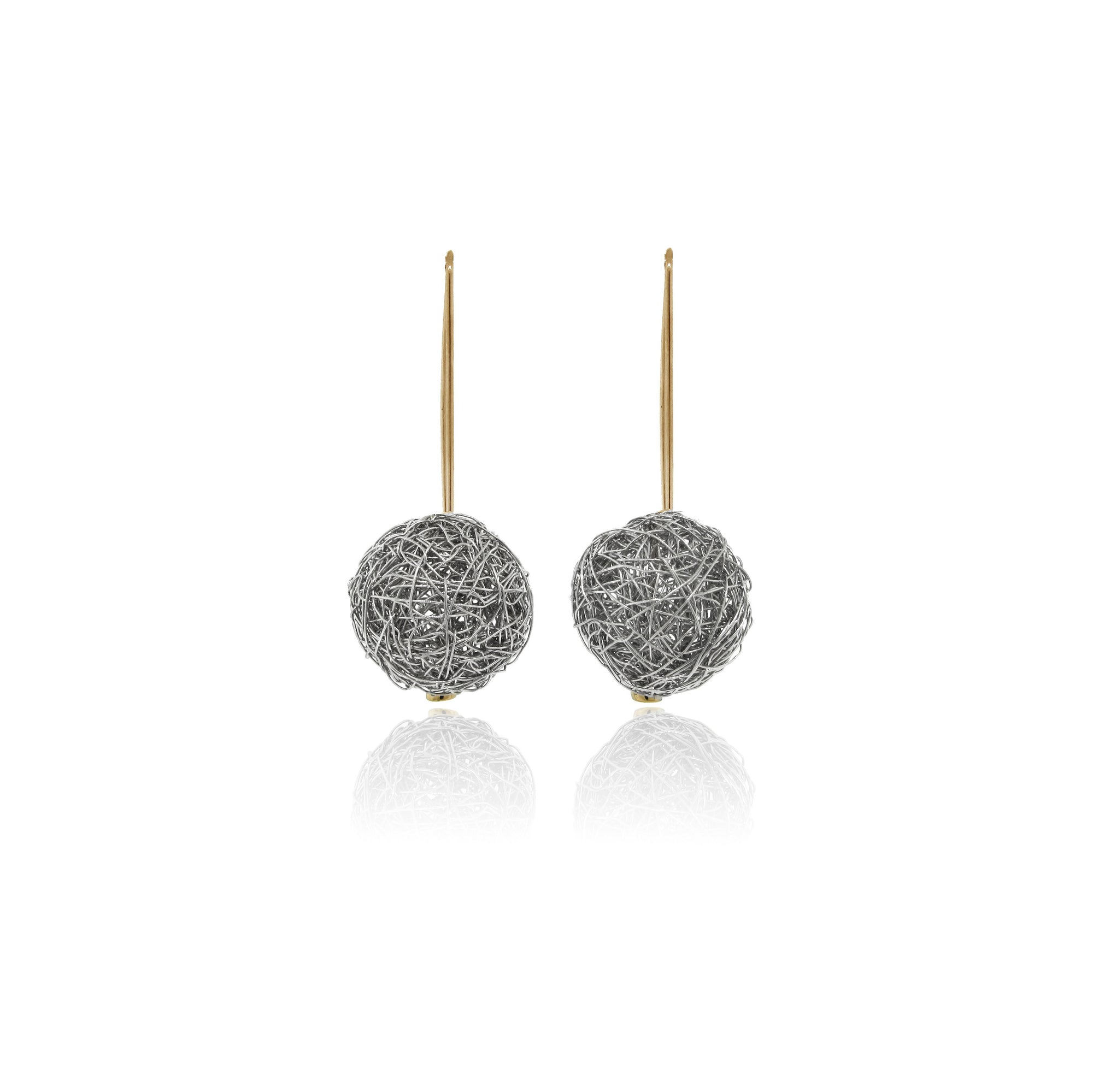 14K Yellow and White Gold Round Shape Mesh Earrings