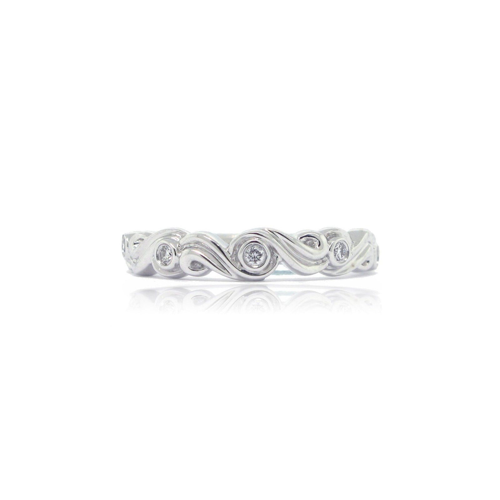 14K White Gold Floral Detailed Diamond Wedding Band