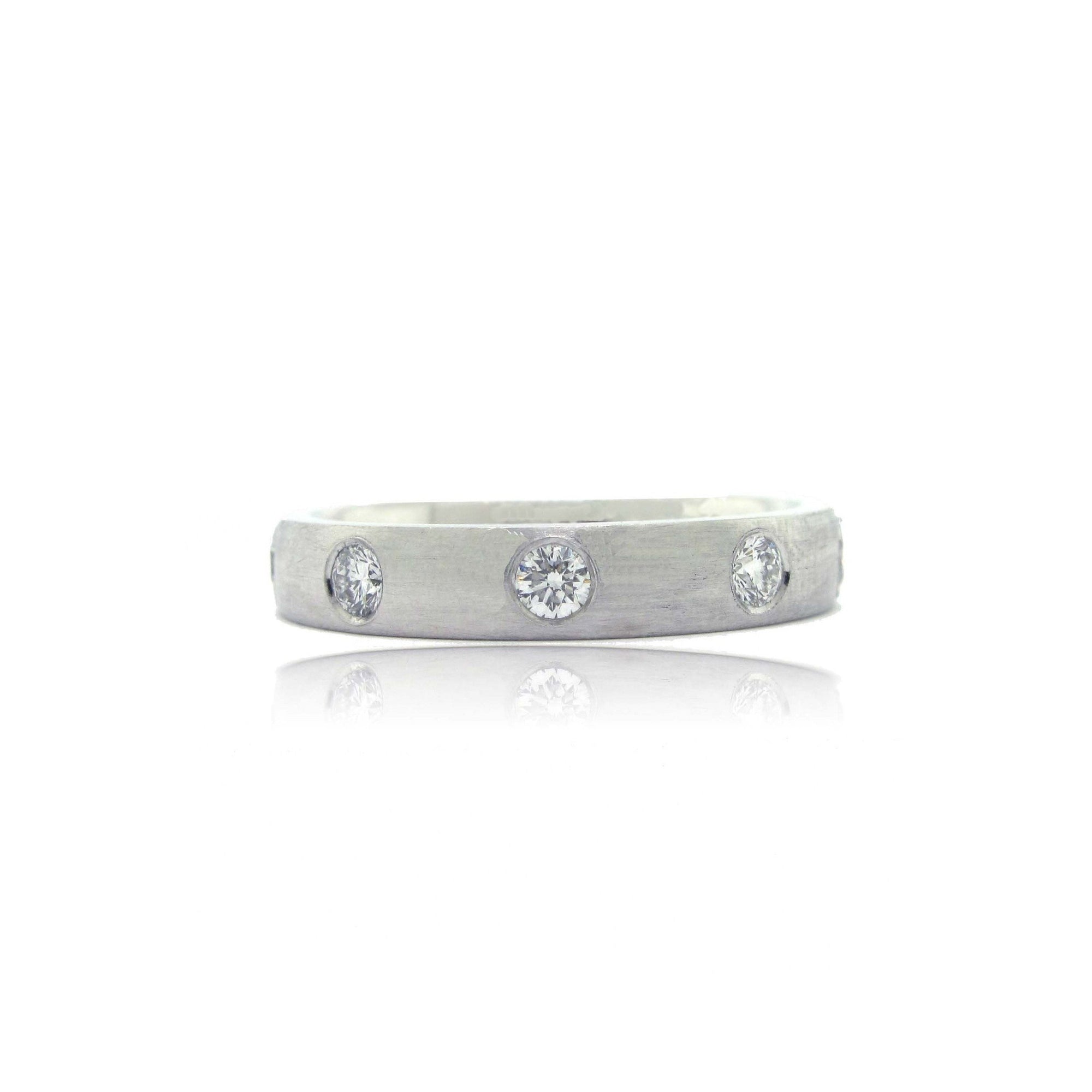 14K White Gold Modern Gypsy Set Diamond Ring With Brushed Finish
