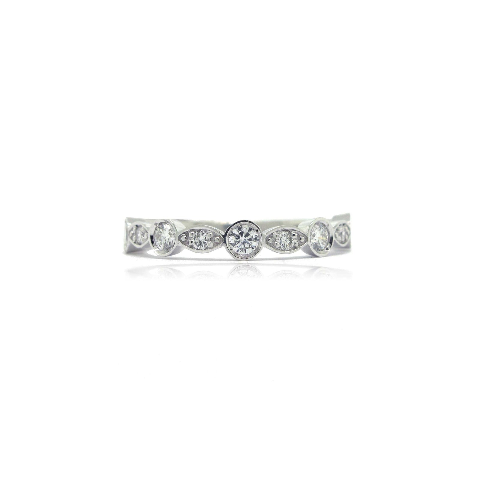 14K White Gold Marquise & Round Brilliant Cut Diamond Ring