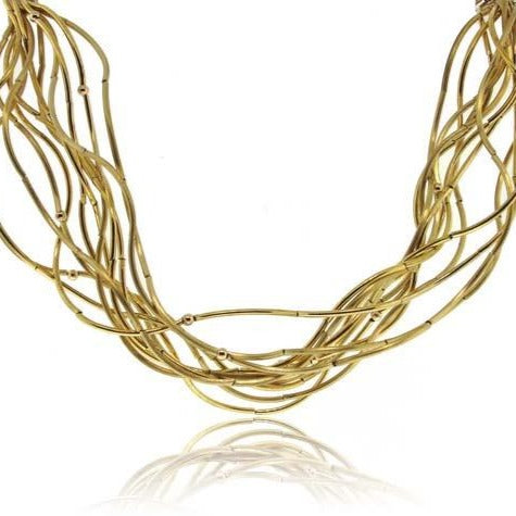 10K Yellow Gold Multi Strand Wave Design Necklace
