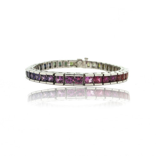 14K White Gold Rainbow "Multi Coloured" Sapphire Bracelet