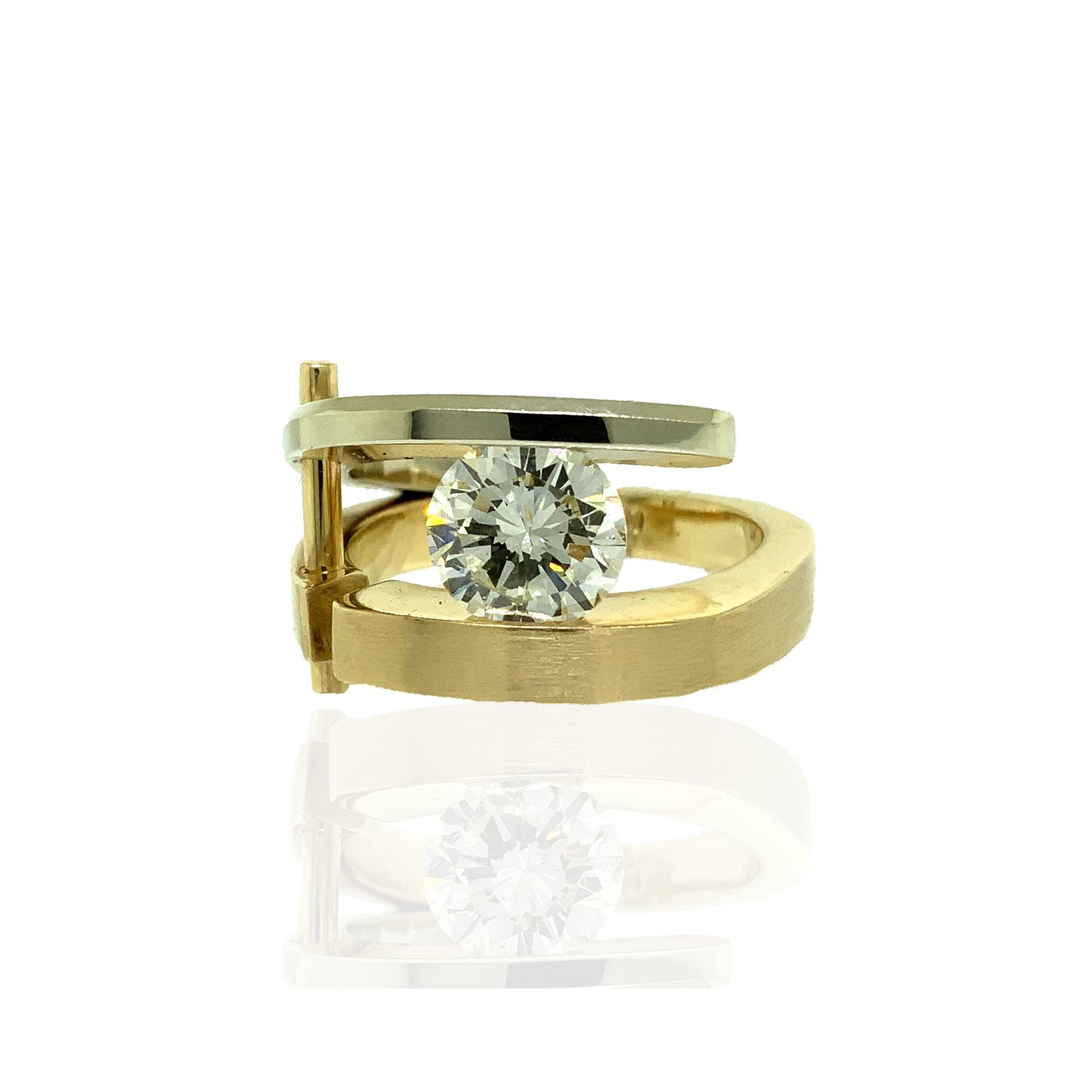 14K White and Yellow Gold Diamond Architecture Style Ring