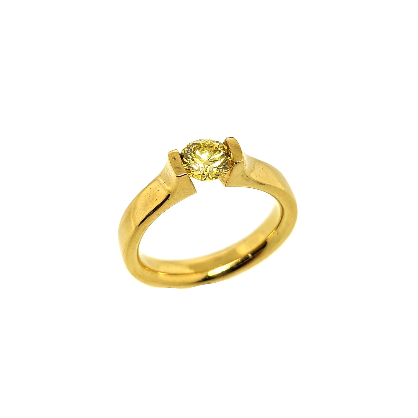 18K Yellow Gold Modern Tension Set Yellow Diamond Ring