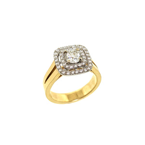 14K Yellow and White Gold Double Halo Diamond Ring