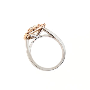 14K White and Rose Gold Super Halo Cathedral Set Diamond Ring
