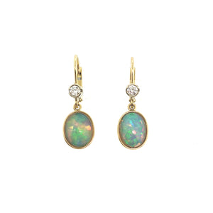 14K Yellow Gold Ethiopian Opal & Diamond Earrings