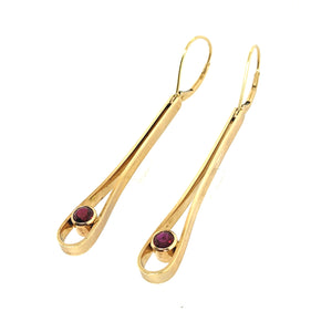 14K Yellow Gold Ruby Long Droplet Style Dangle Earrings